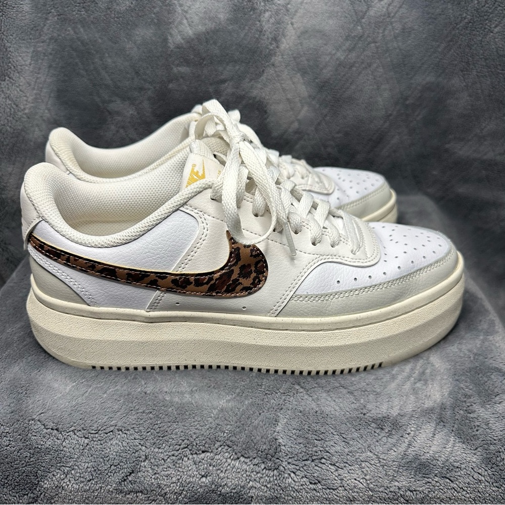 Nike - Court Vision Alta - Platform Sneaker - Leather- White/Cheetah - Women 11